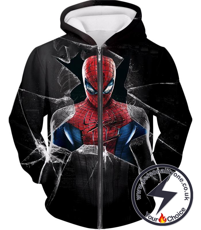 Super Cool The Amazing Spiderman Poster Black Zip Up Hoodie